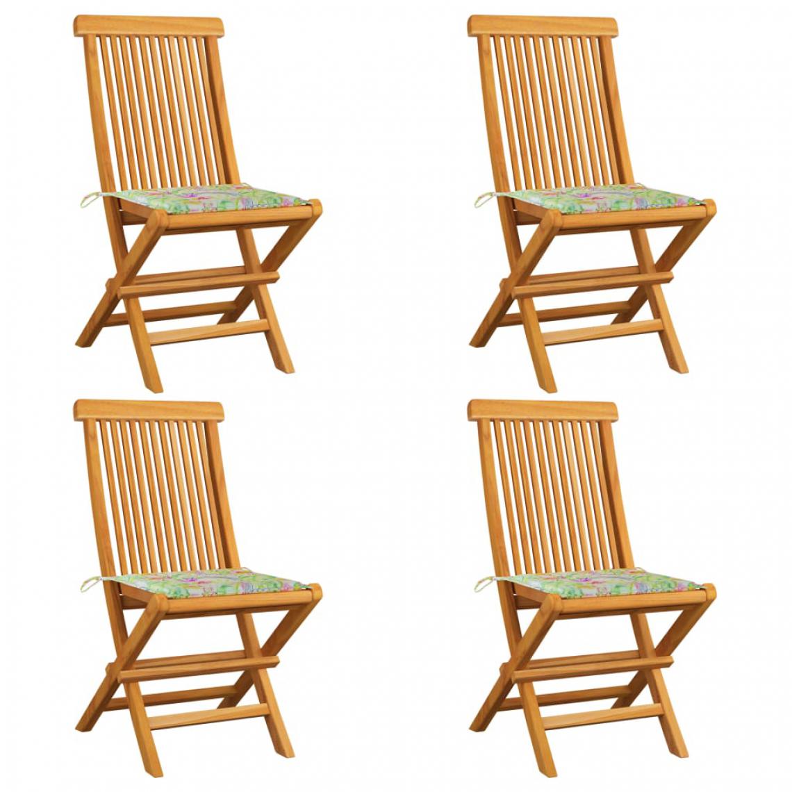 Vidaxl - vidaXL Chaises de jardin et coussins motif à feuilles 4pcs Teck massif - Chaises de jardin