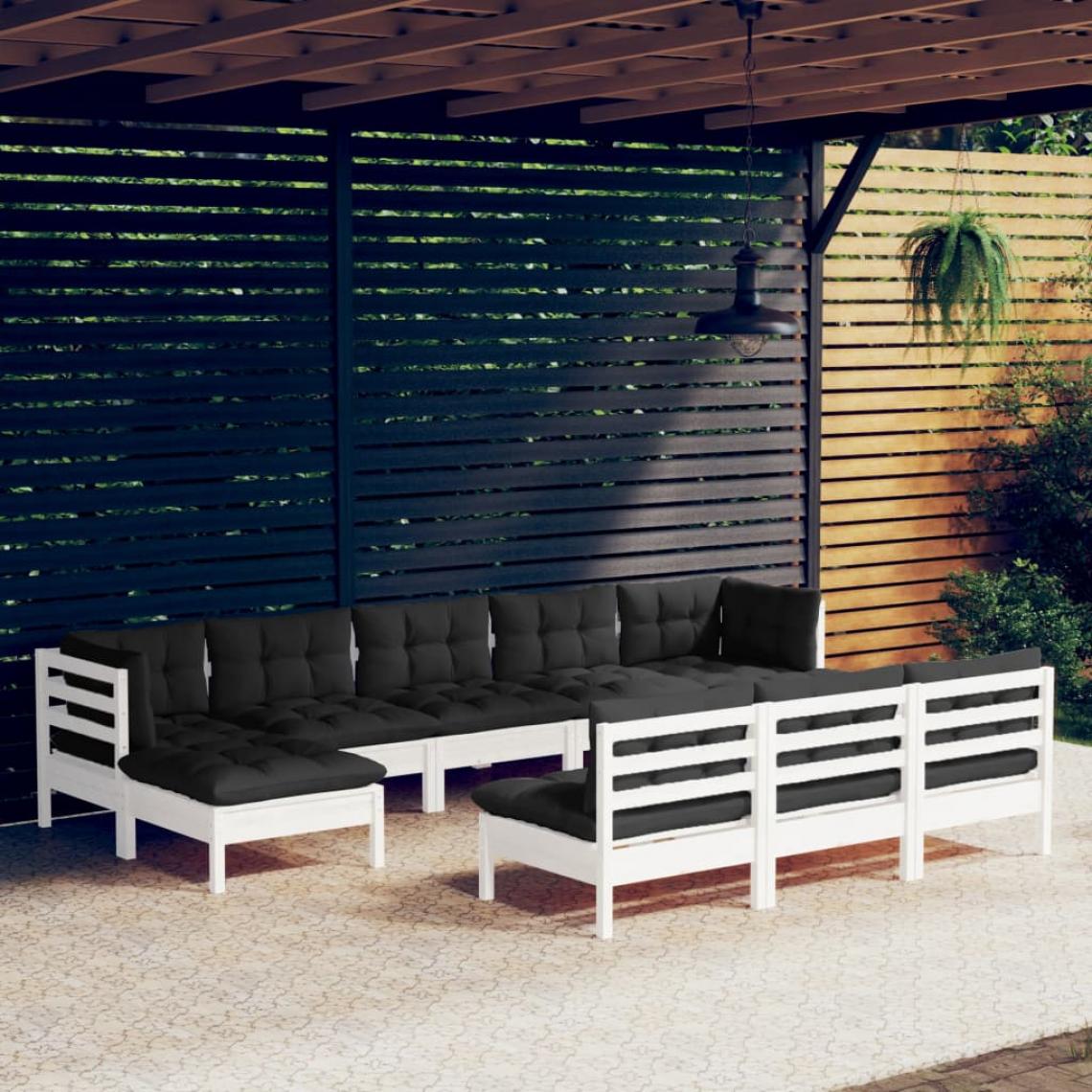 Vidaxl - vidaXL Salon de jardin 10 pcs avec coussins Blanc Bois de pin - Ensembles canapés et fauteuils