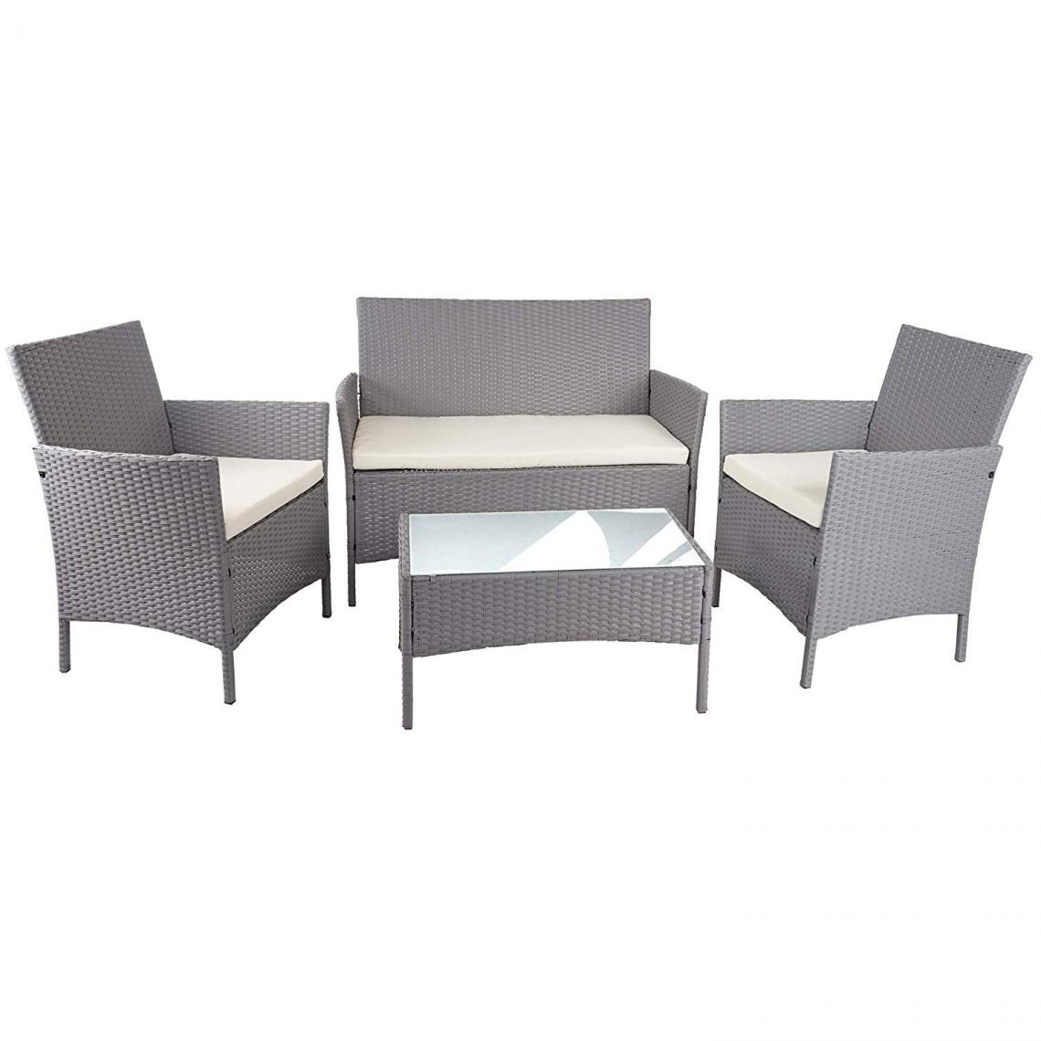 Decoshop26 - Salon de jardin avec fauteuils banc et table en poly-rotin gris et coussin crème MDJ04148 - Ensembles canapés et fauteuils