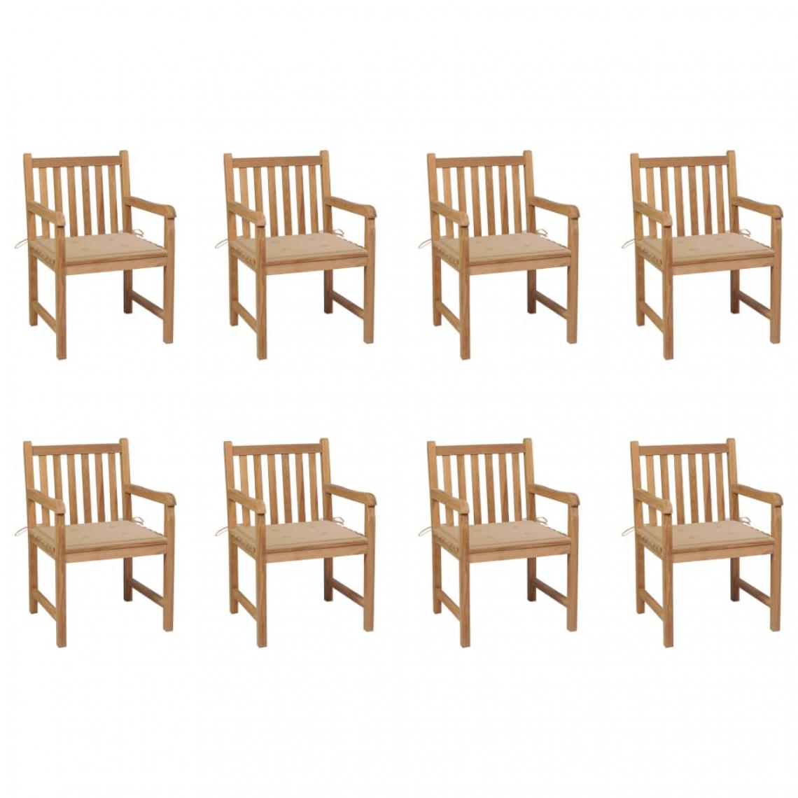 Vidaxl - vidaXL Chaises de jardin 8 pcs avec coussins beige Bois de teck massif - Chaises de jardin