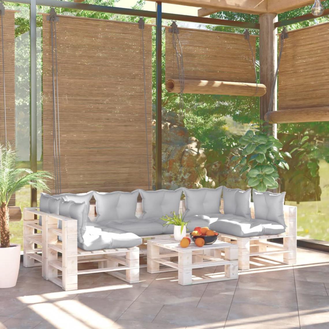 Chunhelife - Salon de jardin palette 7 pcs avec coussins Bois de pin - Ensembles canapés et fauteuils