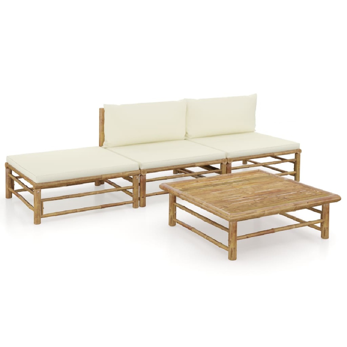 Vidaxl - vidaXL Salon de jardin 4 pcs avec coussins blanc crème Bambou - Ensembles canapés et fauteuils