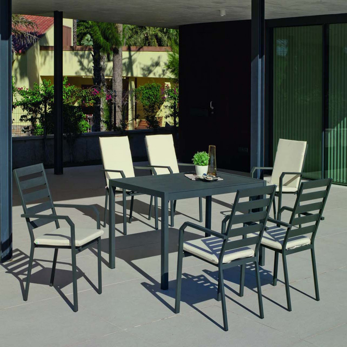 Hevea - Salon de jardin en aluminium 6 personnes Palma caravel - Ensembles tables et chaises