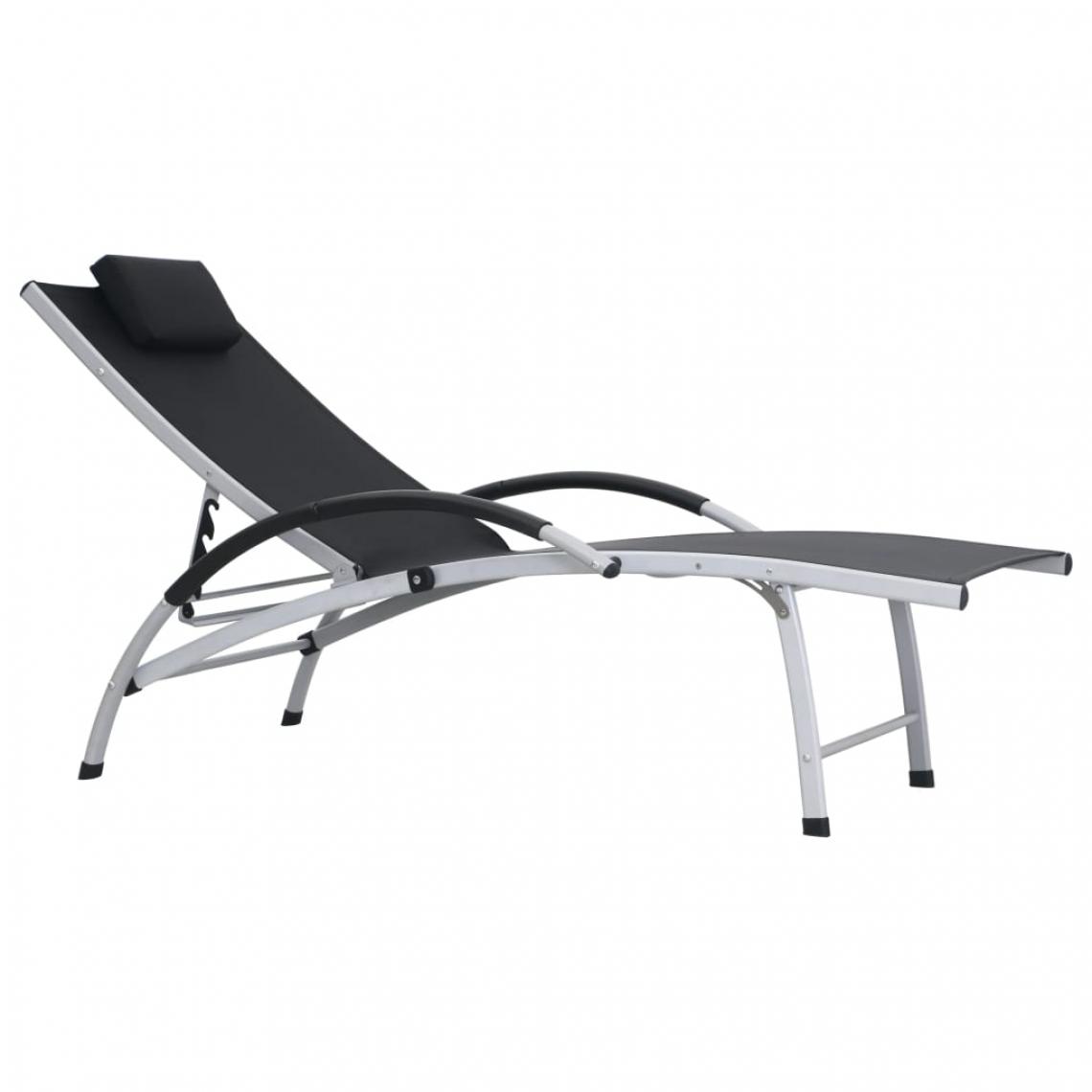 Chunhelife - Chaise longue Aluminium Textilène Noir - Transats, chaises longues