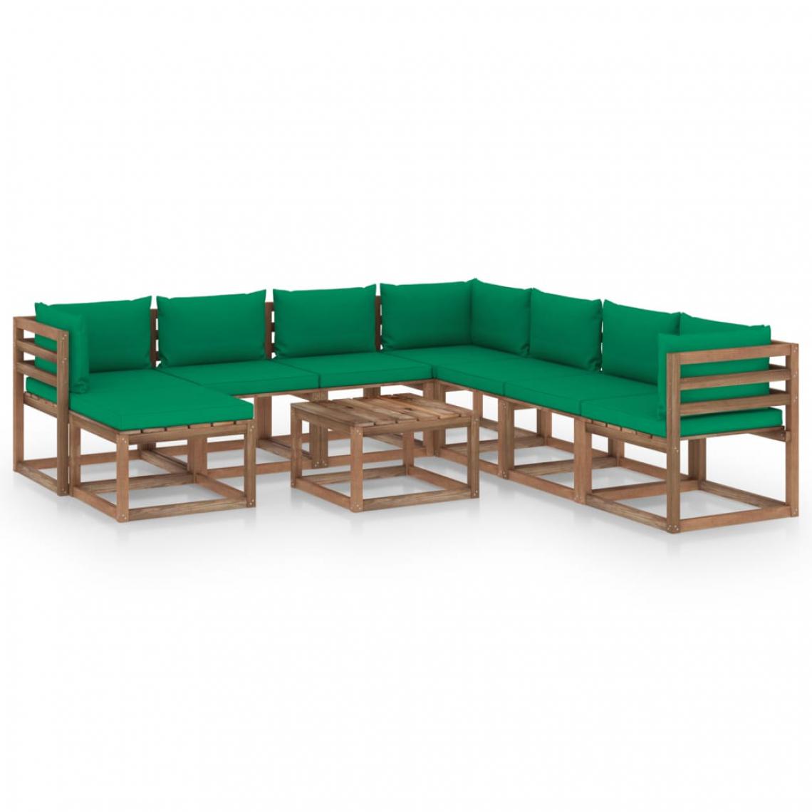 Chunhelife - Salon de jardin 9 pcs avec coussins Vert - Ensembles canapés et fauteuils