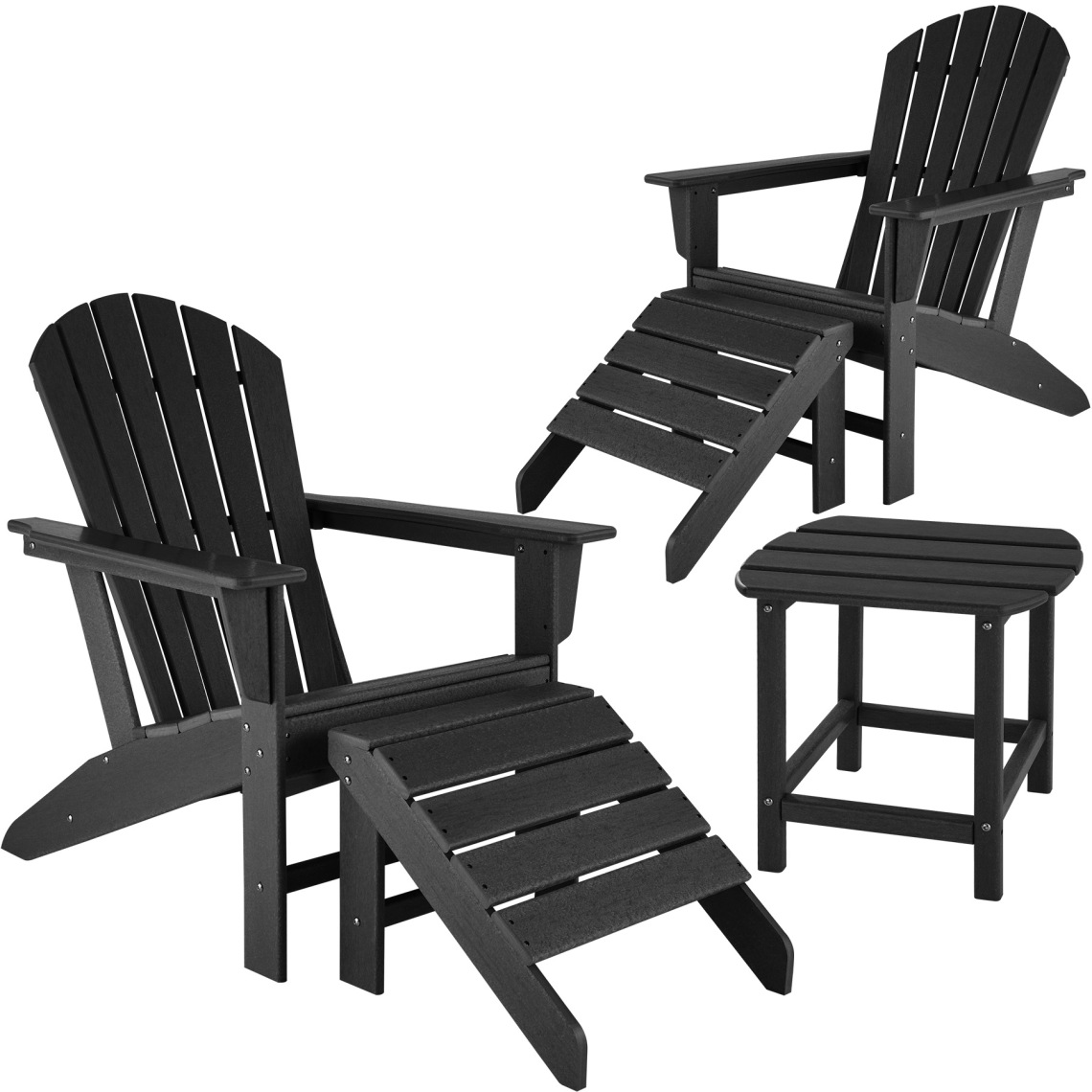 Tectake - Lot de 2 chaises de jardin JANIS avec 2 repose-pieds JOPLIN et table KAMALA - noir - Ensembles canapés et fauteuils