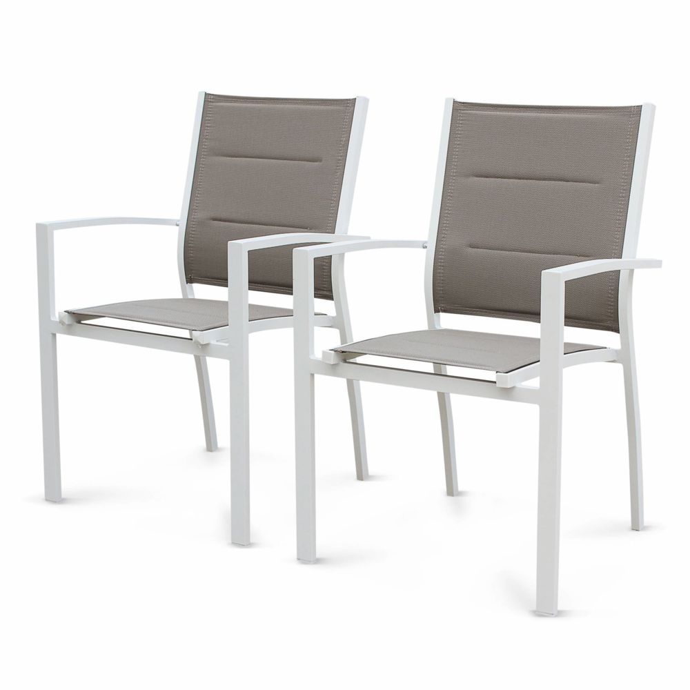 Alice'S Garden - Lot de 2 fauteuils Chicago - Aluminium blanc et textilène taupe, empilables - Chaises de jardin
