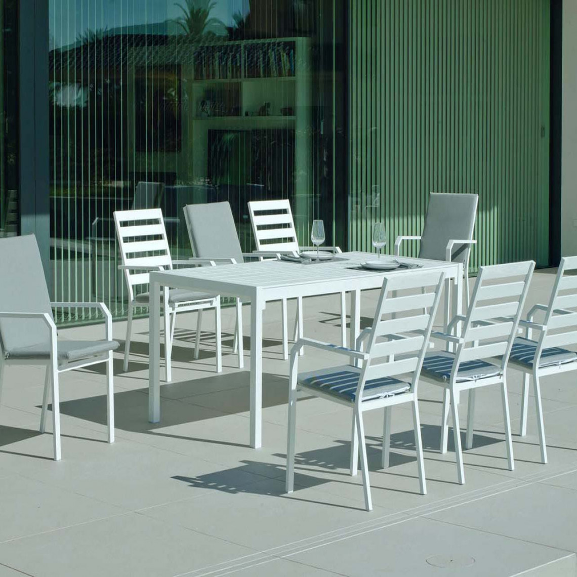 Hevea - Salon de jardin en aluminium 8 personnes Palma caravel - Ensembles tables et chaises