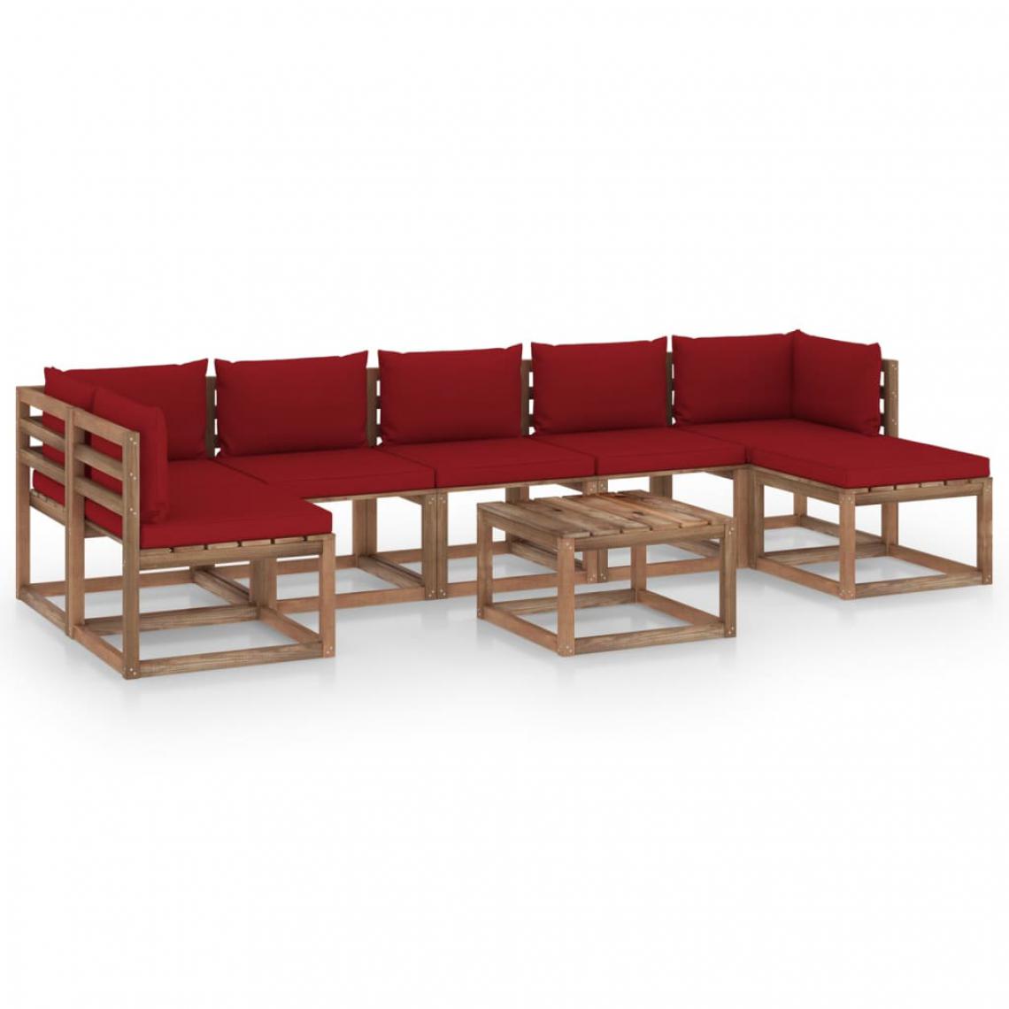 Vidaxl - vidaXL Salon de jardin 8 pcs avec coussins rouge bordeaux - Ensembles canapés et fauteuils