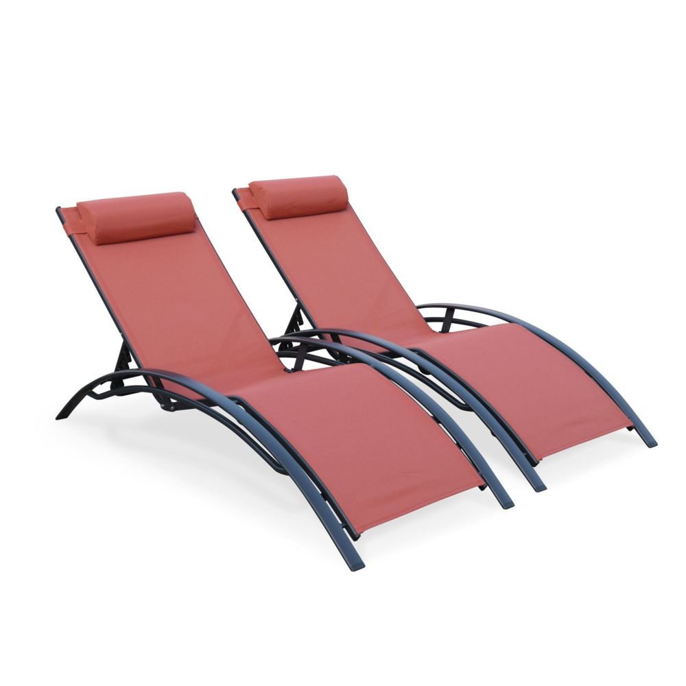 Alice'S Garden - Duo de bains de soleil en aluminium et textilène Louisa terra cotta - Transats, chaises longues