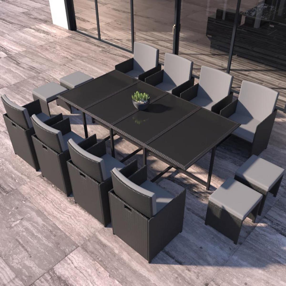 Concept Usine - Florida - Salon de jardin résine tressée Noir & Gris 12 places - Ensembles tables et chaises