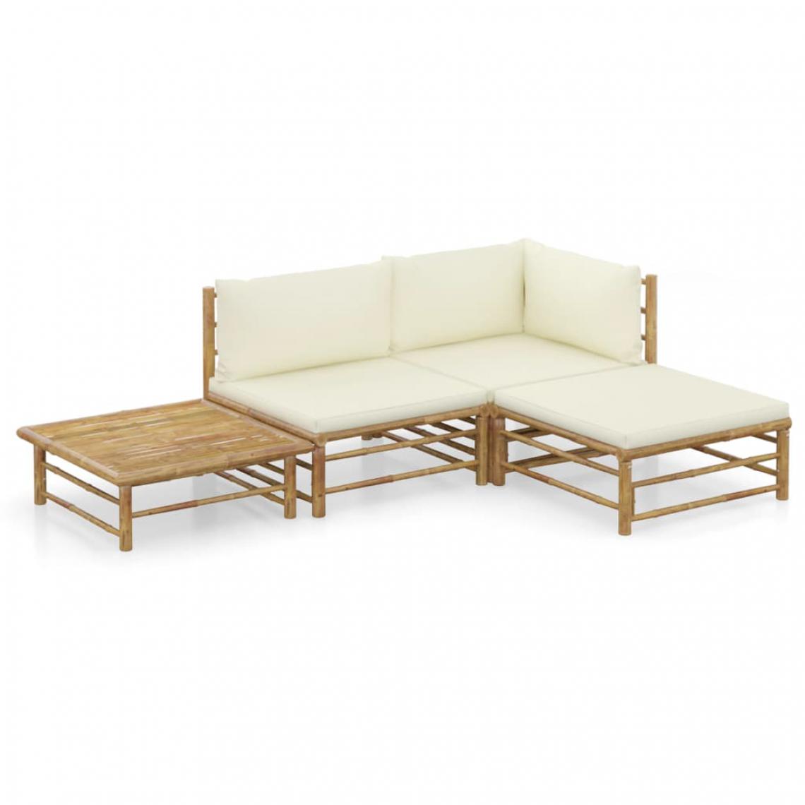 Chunhelife - Salon de jardin 4 pcs avec coussins blanc crème Bambou - Ensembles canapés et fauteuils