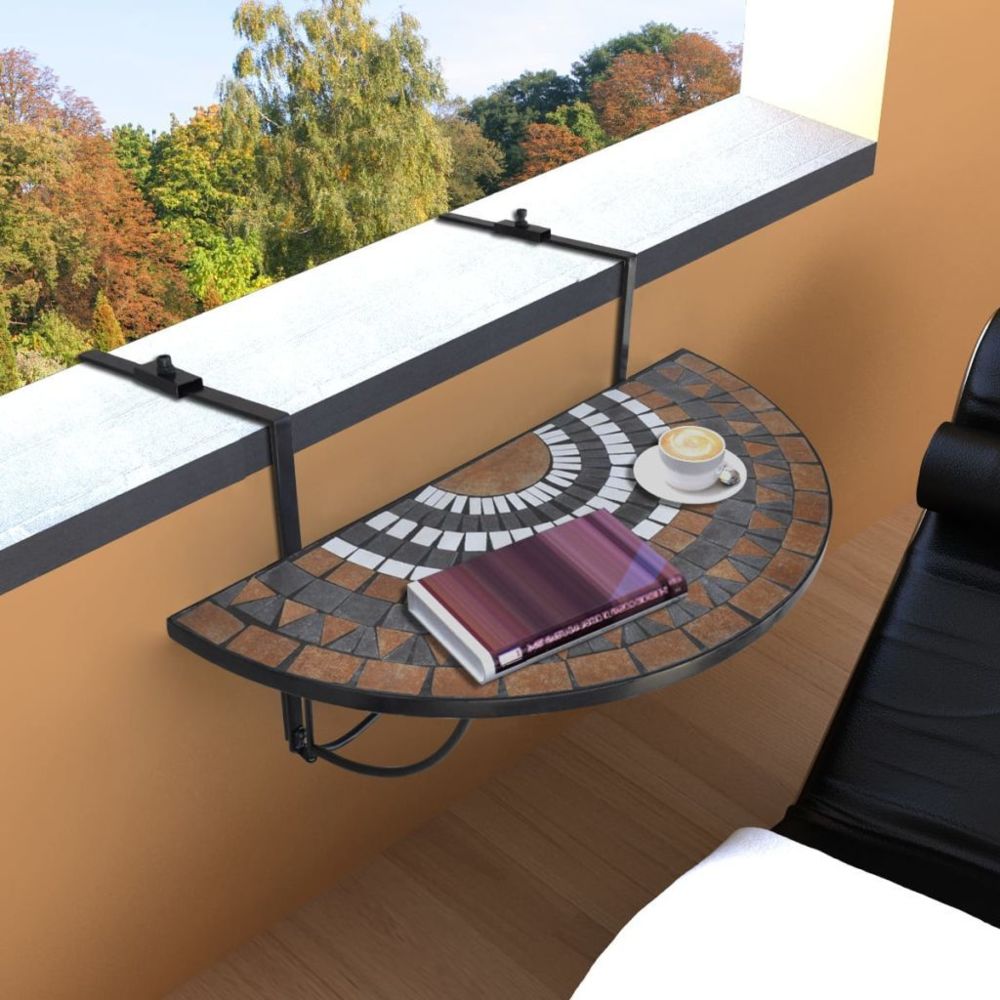 marque generique - Tables d'extérieur Contemporain Table de balcon suspendue Demi-circulaire Terre cuite Blanc - Tables de jardin