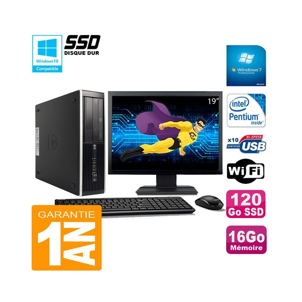 Hp - PC HP Compaq Pro 6300 SFF G630 RAM 16Go 120Go SSD Graveur DVD Wifi W7 Ecran 19"" - PC Fixe