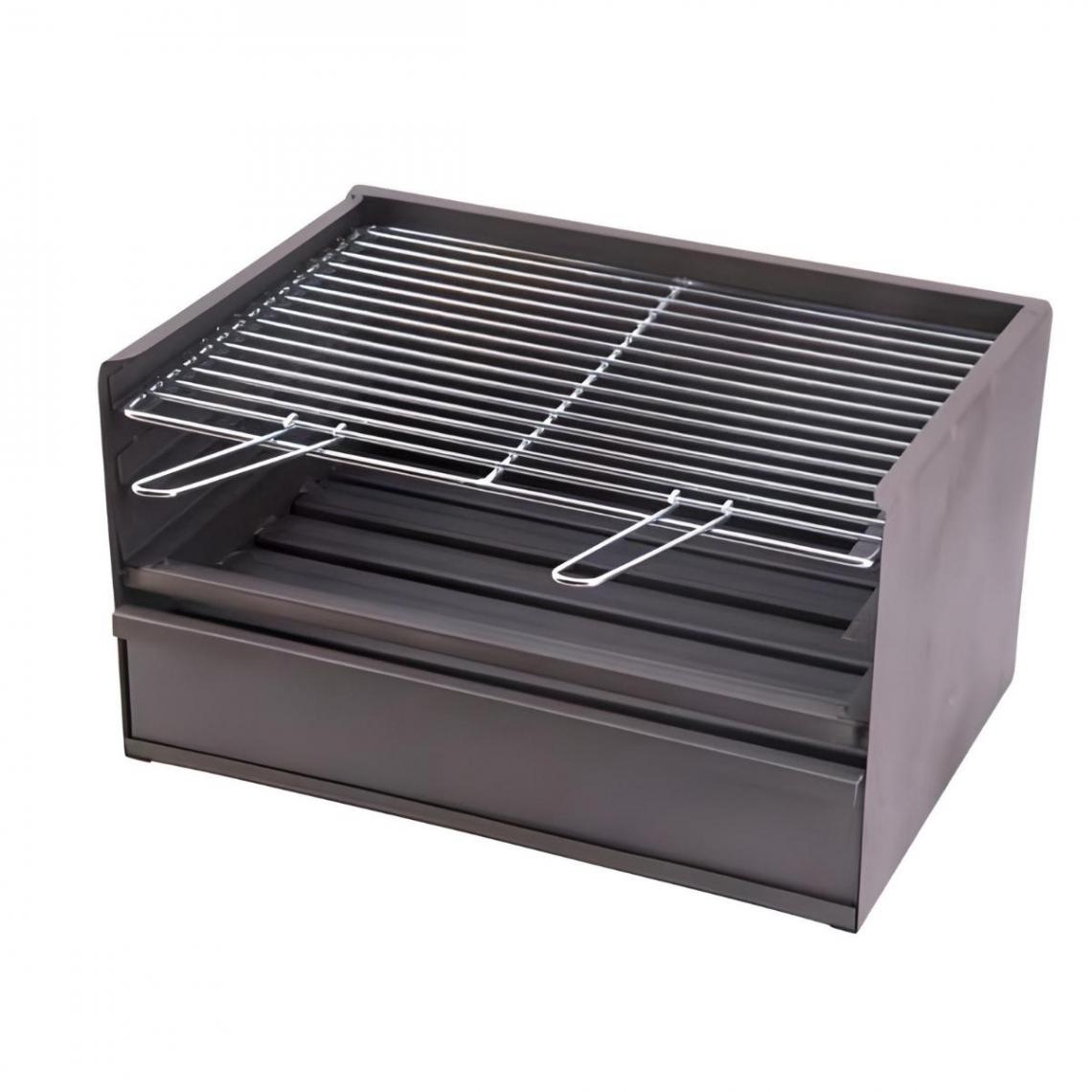 Visiodirect - Tiroir Barbecue 3 hauteur avec grille galvanisée en Acier Inoxydable coloris Gris - 50 x 41 x 36 cm - Accessoires barbecue