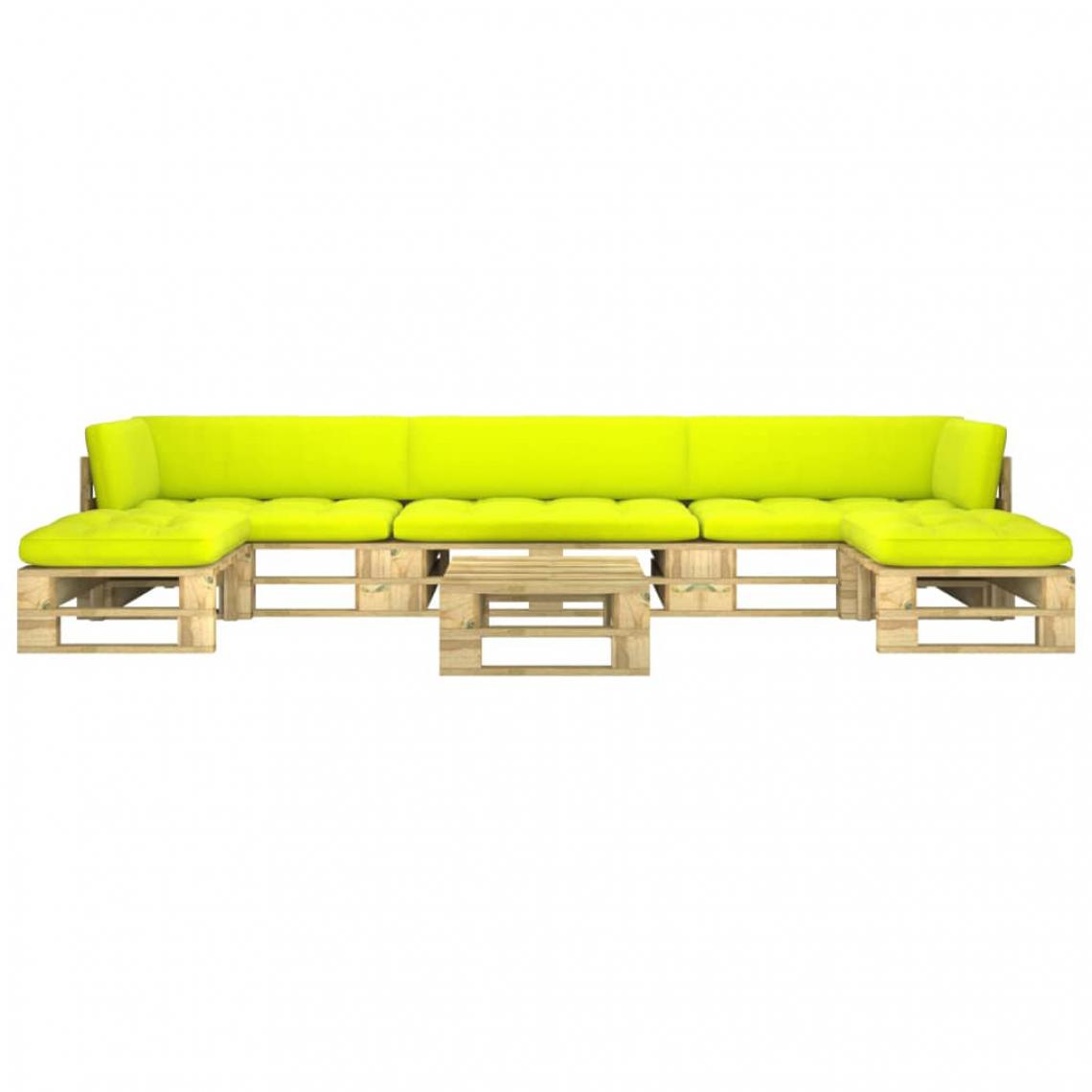 Vidaxl - vidaXL Salon de jardin palette 6pcs avec coussins Pin imprégné de vert - Ensembles canapés et fauteuils