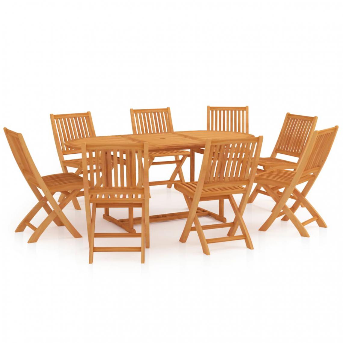 Chunhelife - Ensemble de salle à manger de jardin 9 pcs Bois de teck massif - Ensembles canapés et fauteuils