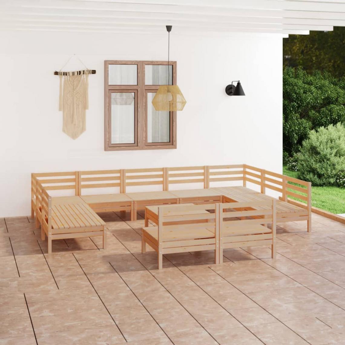 Vidaxl - vidaXL Salon de jardin 12 pcs Bois de pin massif - Ensembles canapés et fauteuils