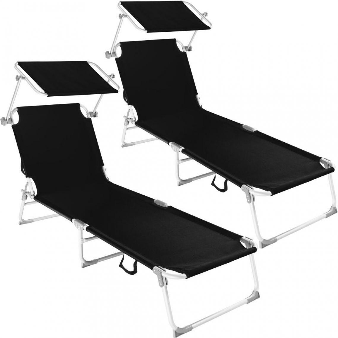 Helloshop26 - Lot de 2 transats bain de soleil aluminium noir 2208193 - Transats, chaises longues