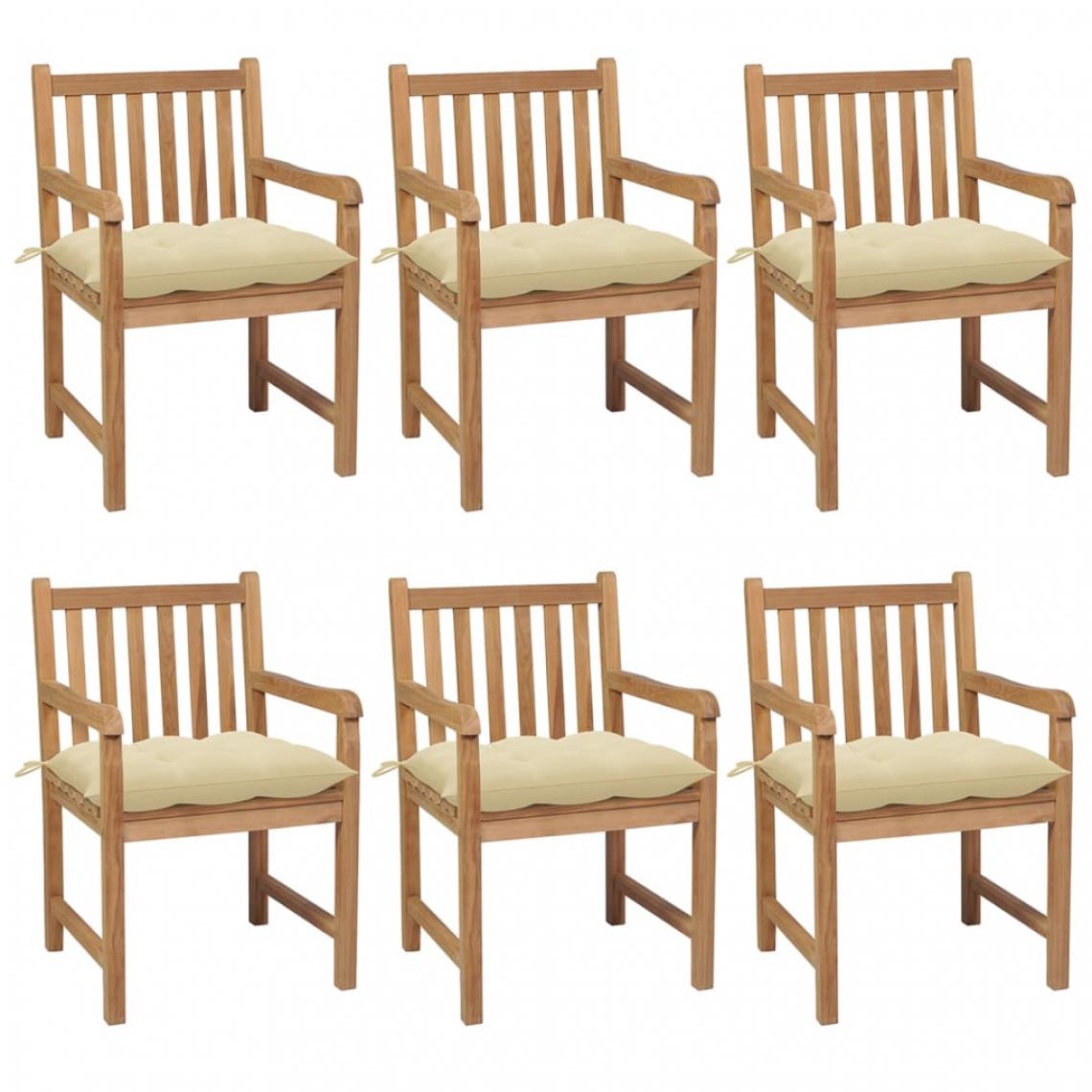 Vidaxl - vidaXL Chaises de jardin 6 pcs avec coussins blanc crème Teck solide - Chaises de jardin