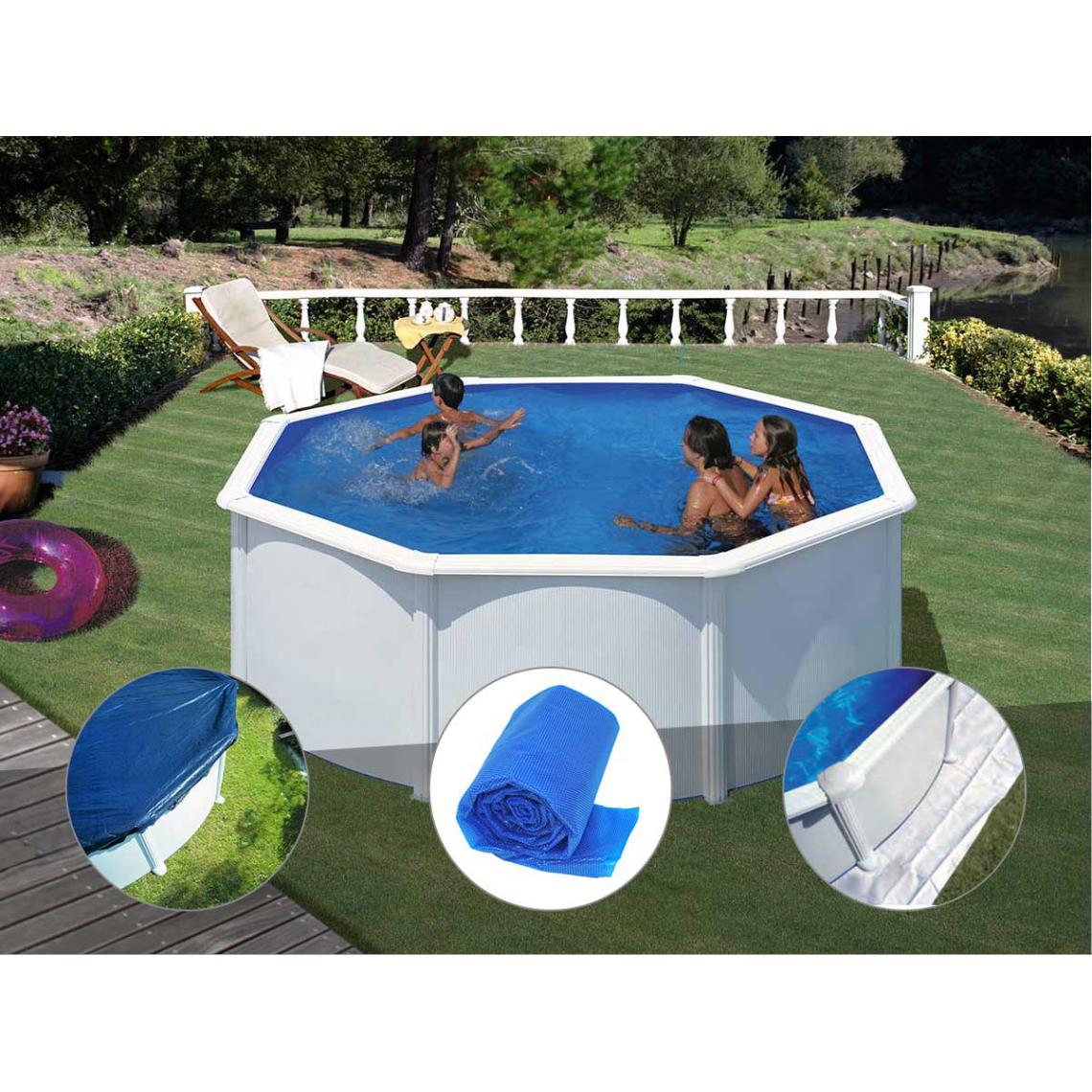 Gre - Kit piscine acier blanc Gré Fidji ronde 3,20 x 1,22 m + Bâche hiver + Bâche à bulles + Tapis de sol - Piscines acier et résine