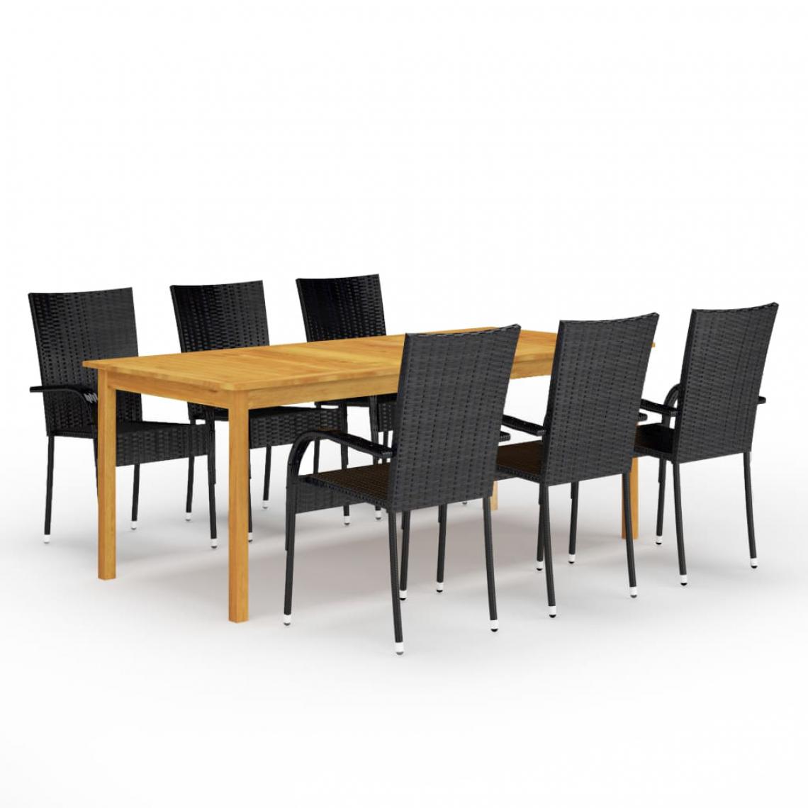 Chunhelife - Ensemble de salle à manger de jardin 7 pcs Noir - Ensembles tables et chaises