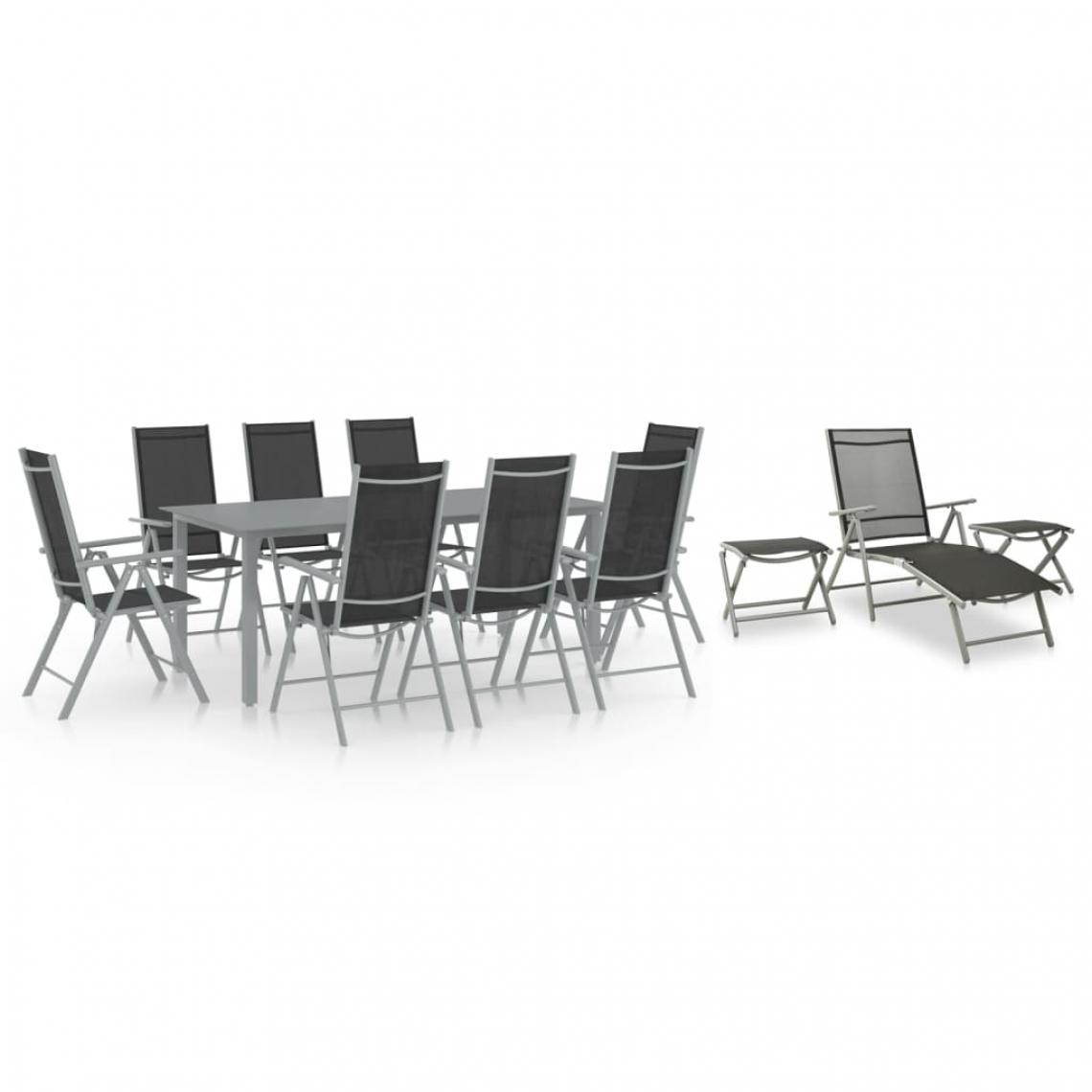 Vidaxl - vidaXL Ensemble de salle à manger de jardin 12 pcs Noir et argenté - Ensembles canapés et fauteuils