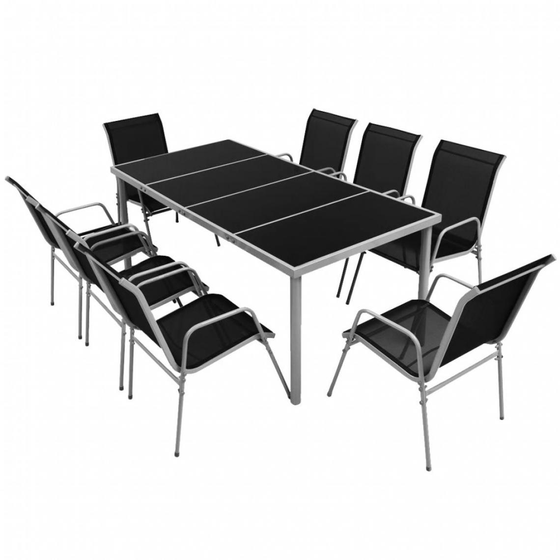 Chunhelife - Mobilier de salle à manger d'extérieur 9 pcs Acier Noir - Ensembles tables et chaises