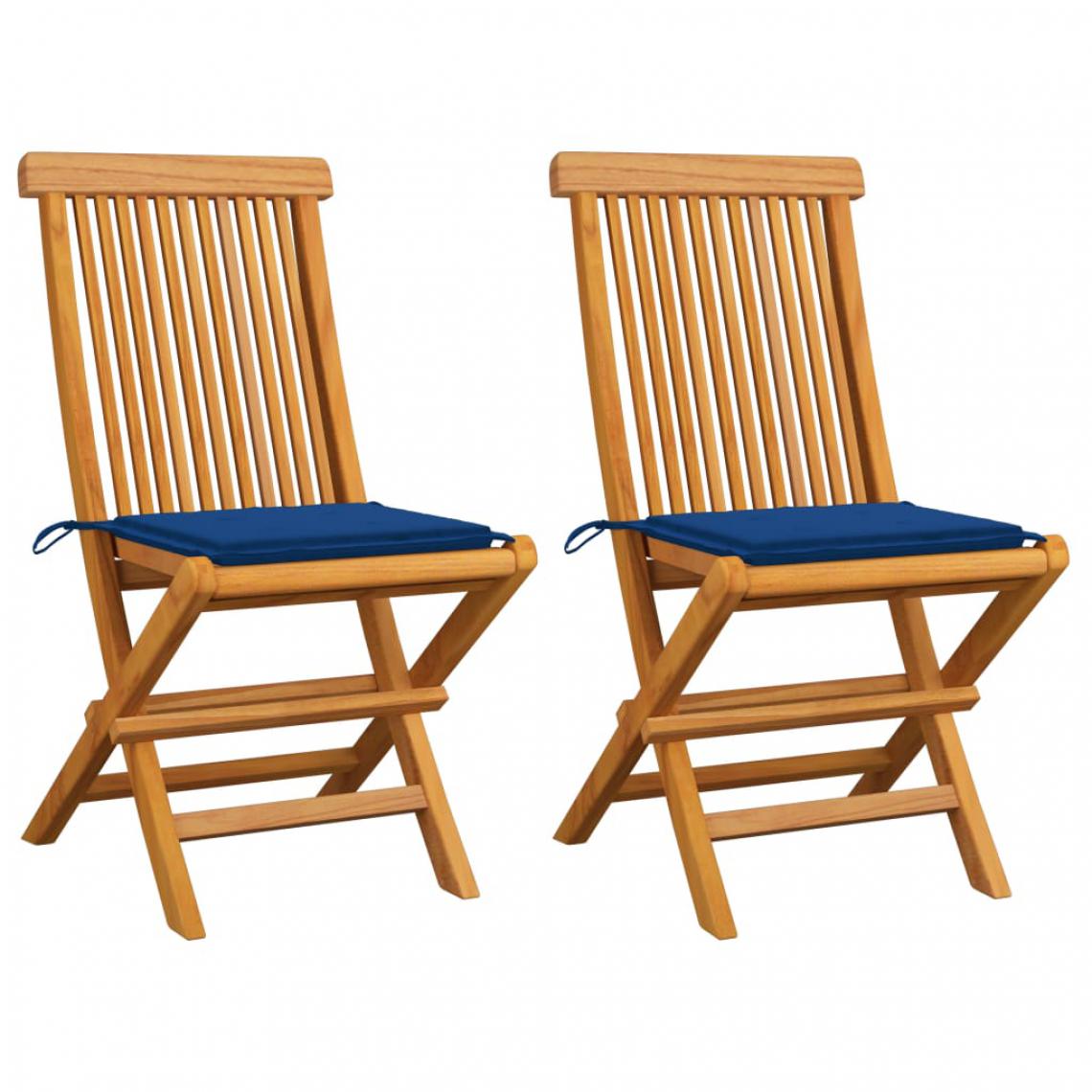Vidaxl - vidaXL Chaises de jardin avec coussins bleu 2 pcs Bois de teck massif - Chaises de jardin