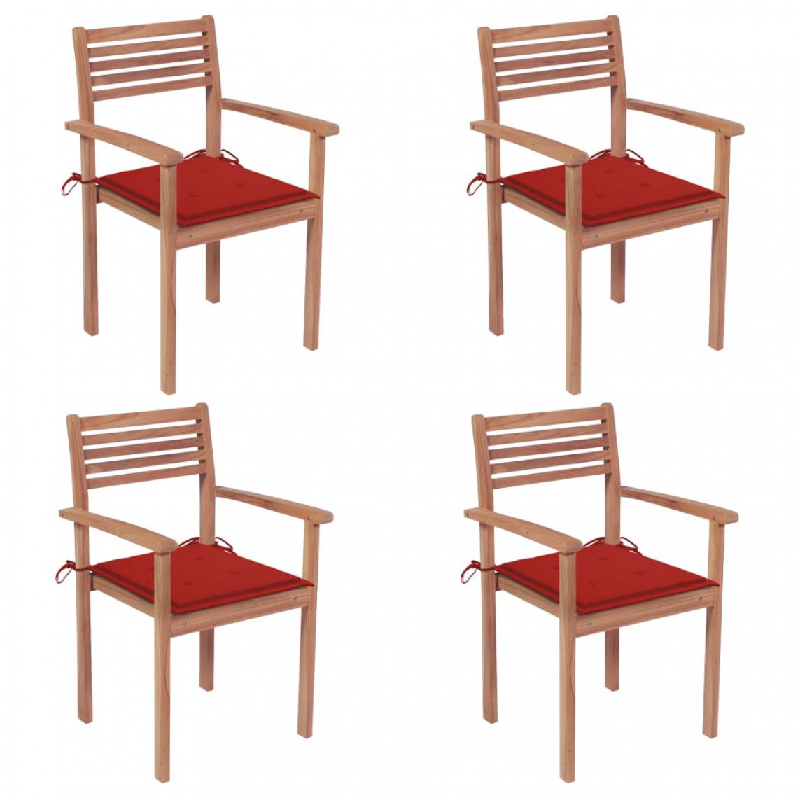 Vidaxl - vidaXL Chaises de jardin 4 pcs avec coussins rouge Bois de teck solide - Chaises de jardin