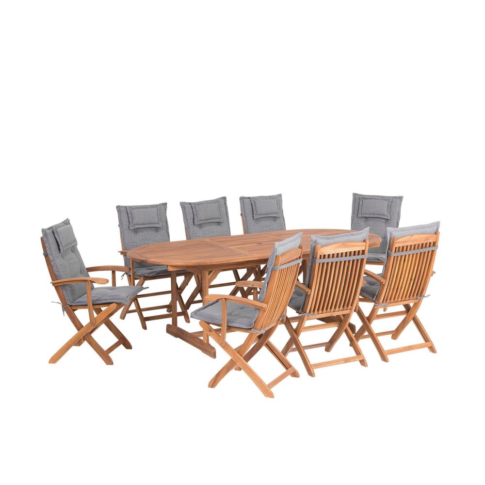 Beliani - Beliani Ensemble de jardin 8 places avec coussin assise gris MAUI - marron clair - Ensembles tables et chaises