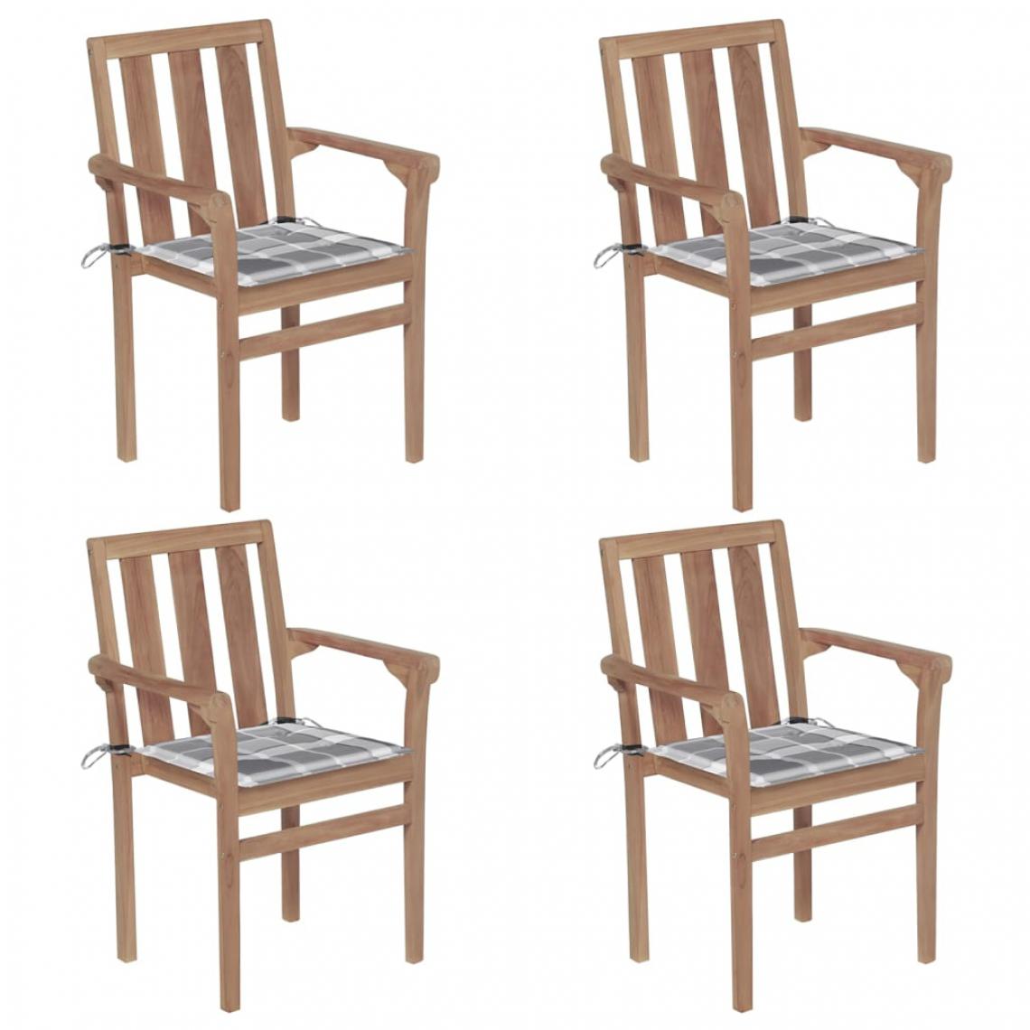 Vidaxl - vidaXL Chaises de jardin empilables avec coussins 4 pcs Teck solide - Chaises de jardin