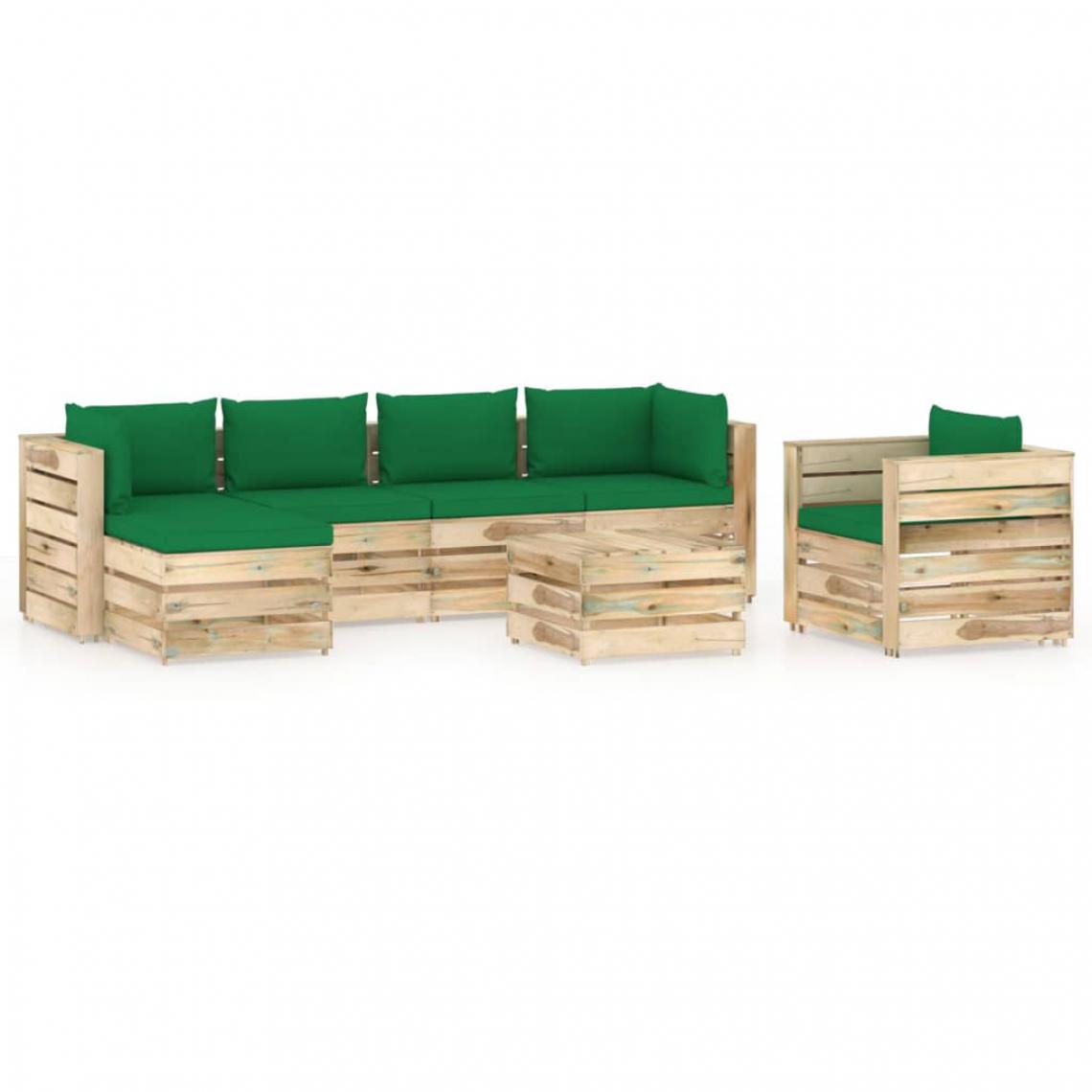 Vidaxl - vidaXL Salon de jardin 7 pcs avec coussins Bois imprégné de vert - Ensembles canapés et fauteuils