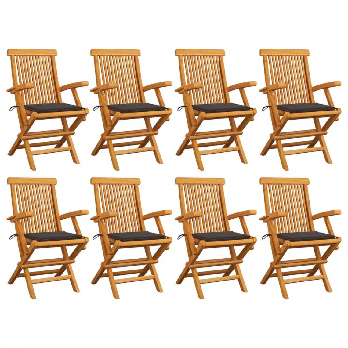 Vidaxl - vidaXL Chaises de jardin avec coussins taupe 8 pcs Bois de teck massif - Chaises de jardin