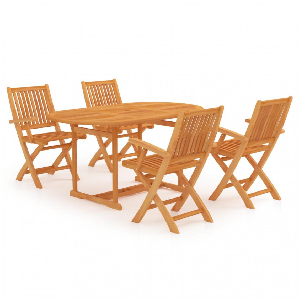 Chunhelife - Ensemble de salle à manger de jardin 5 pcs Bois de teck massif - Ensembles tables et chaises
