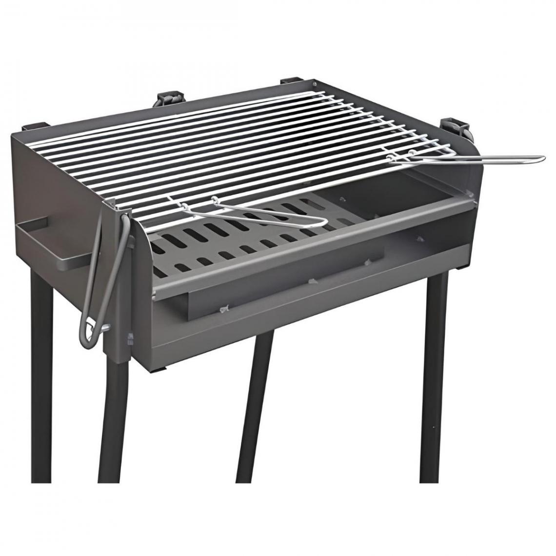 Visiodirect - Barbecue rectangulaire avec support en acier inoxydable coloris Noir - 50 x 34 x 84,5 cm - Barbecues charbon de bois