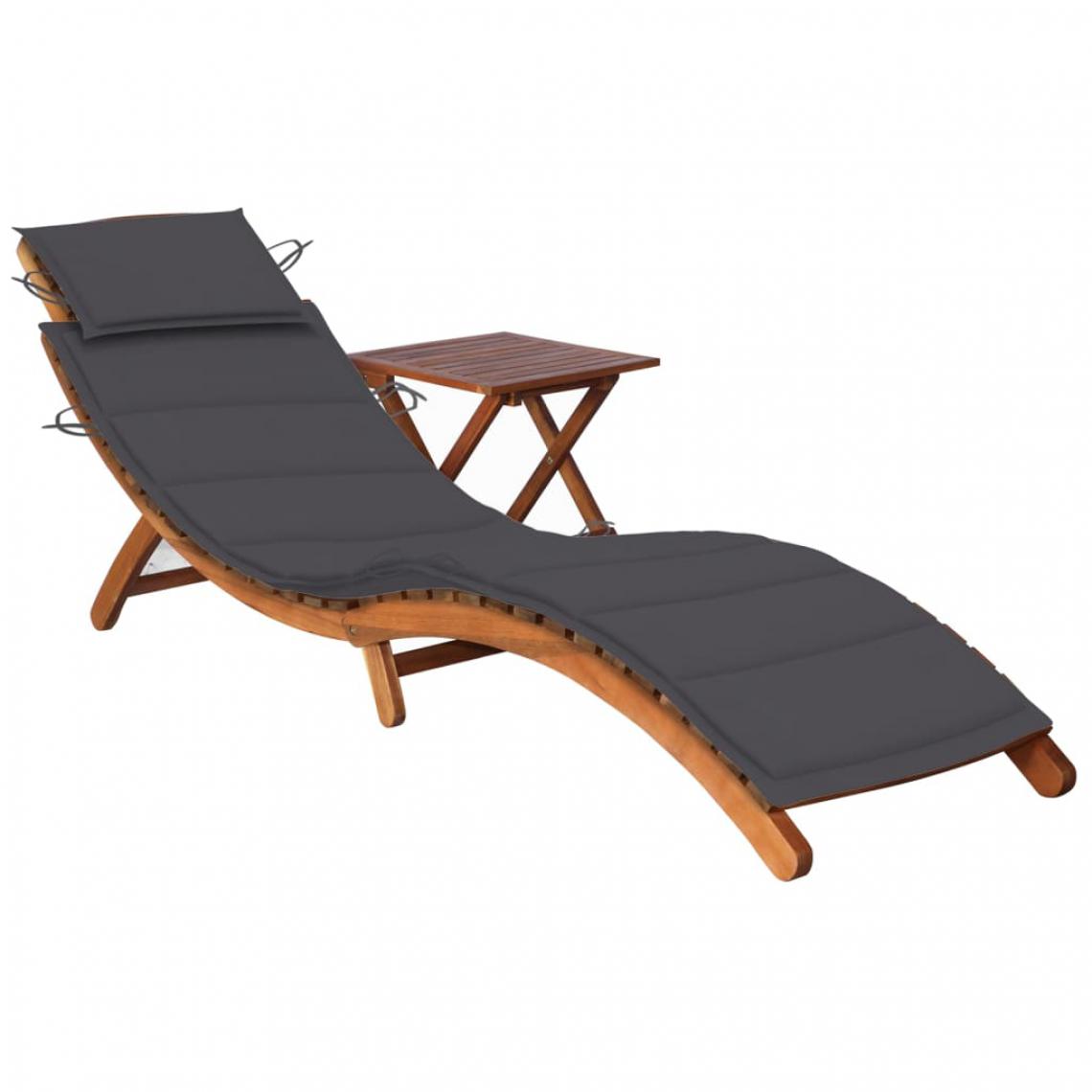 Vidaxl - vidaXL Chaise longue de jardin avec table et coussin Bois d'acacia - Transats, chaises longues