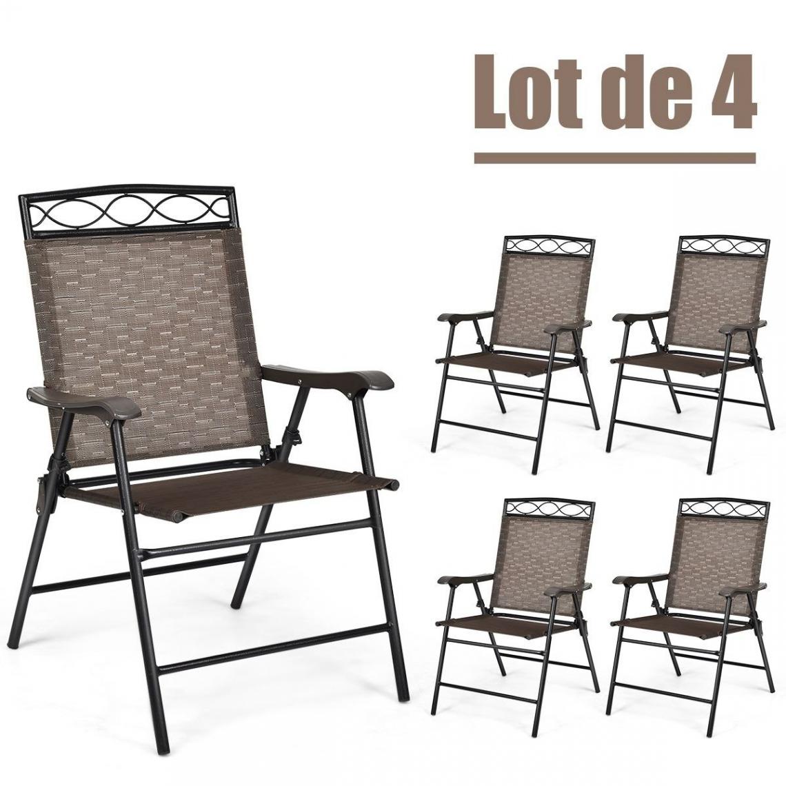 Decoshop26 - Lot de 4 chaises de jardin en fer et en textilène pliantes avec accoudoirs 48x64x90 cm 20_0000748 - Chaises de jardin