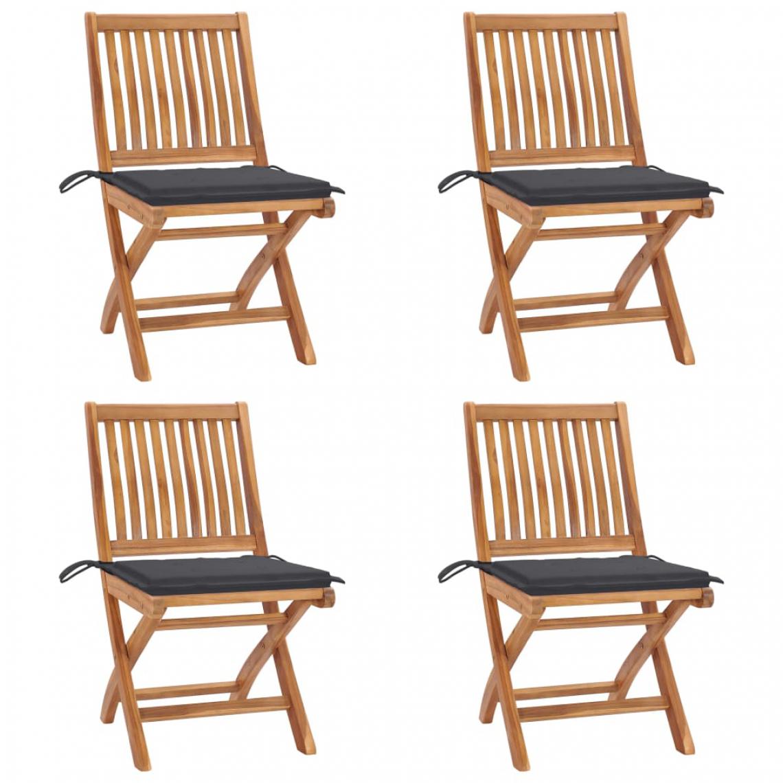 Vidaxl - vidaXL Chaises pliables de jardin avec coussins 4 pcs Teck solide - Chaises de jardin