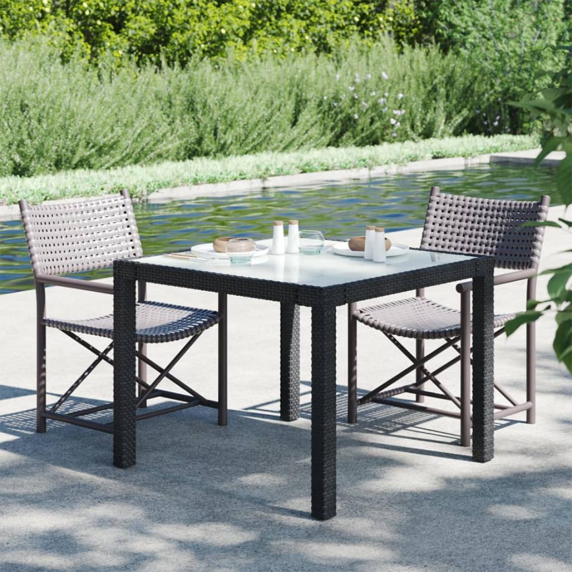 Vidaxl - vidaXL Table de jardin 90x90x75 cm Verre trempé et résine tressée Noir - Tables de jardin
