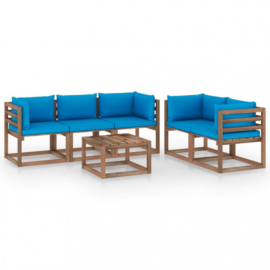 Chunhelife - Salon de jardin 6 pcs avec coussins bleu clair - Ensembles canapés et fauteuils
