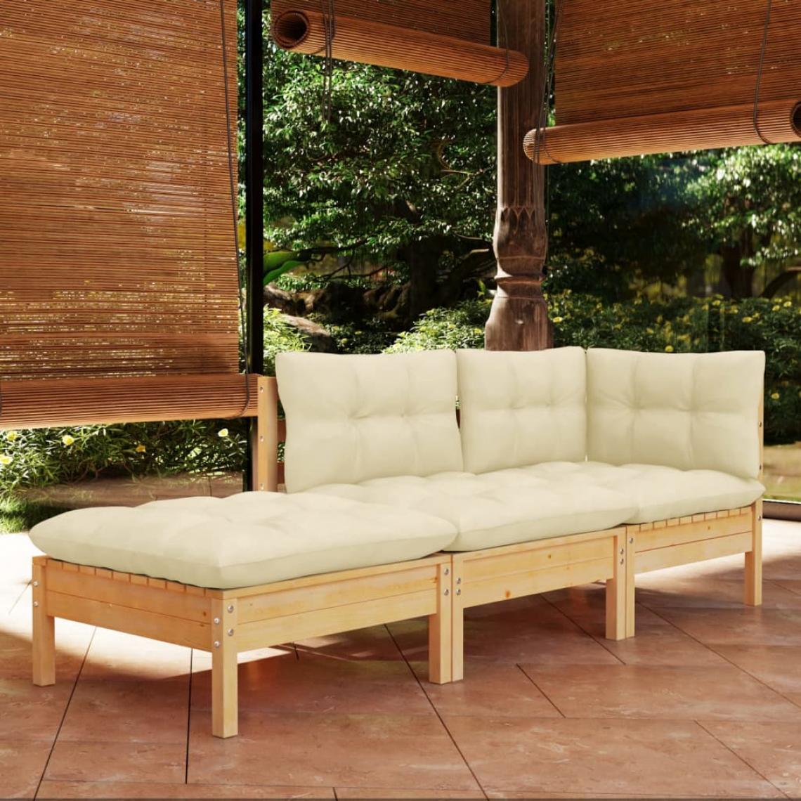 Vidaxl - vidaXL Salon de jardin 3 pcs avec coussins crème Bois de pin massif - Ensembles canapés et fauteuils