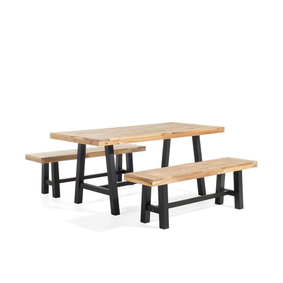 Beliani - Set de jardin table et bancs en bois avec pieds noirs SCANIA - marron - Ensembles tables et chaises