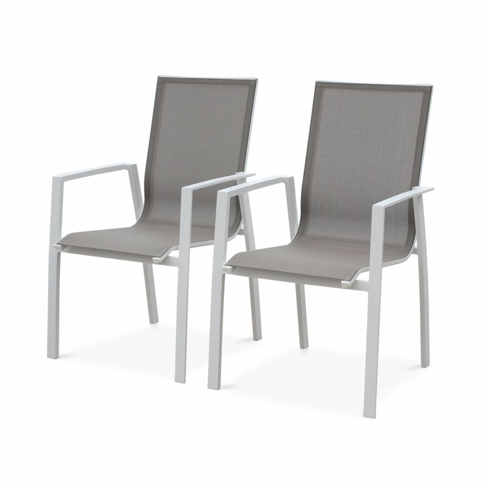 Alice'S Garden - Lot de 2 fauteuils - Washington Taupe - En aluminium blanc et textilène taupe, empilables - Chaises de jardin