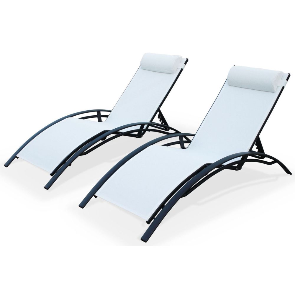 Alice'S Garden - Duo de bains de soleil en aluminium et textilène Louisa Blanc / Anthracite - Transats, chaises longues