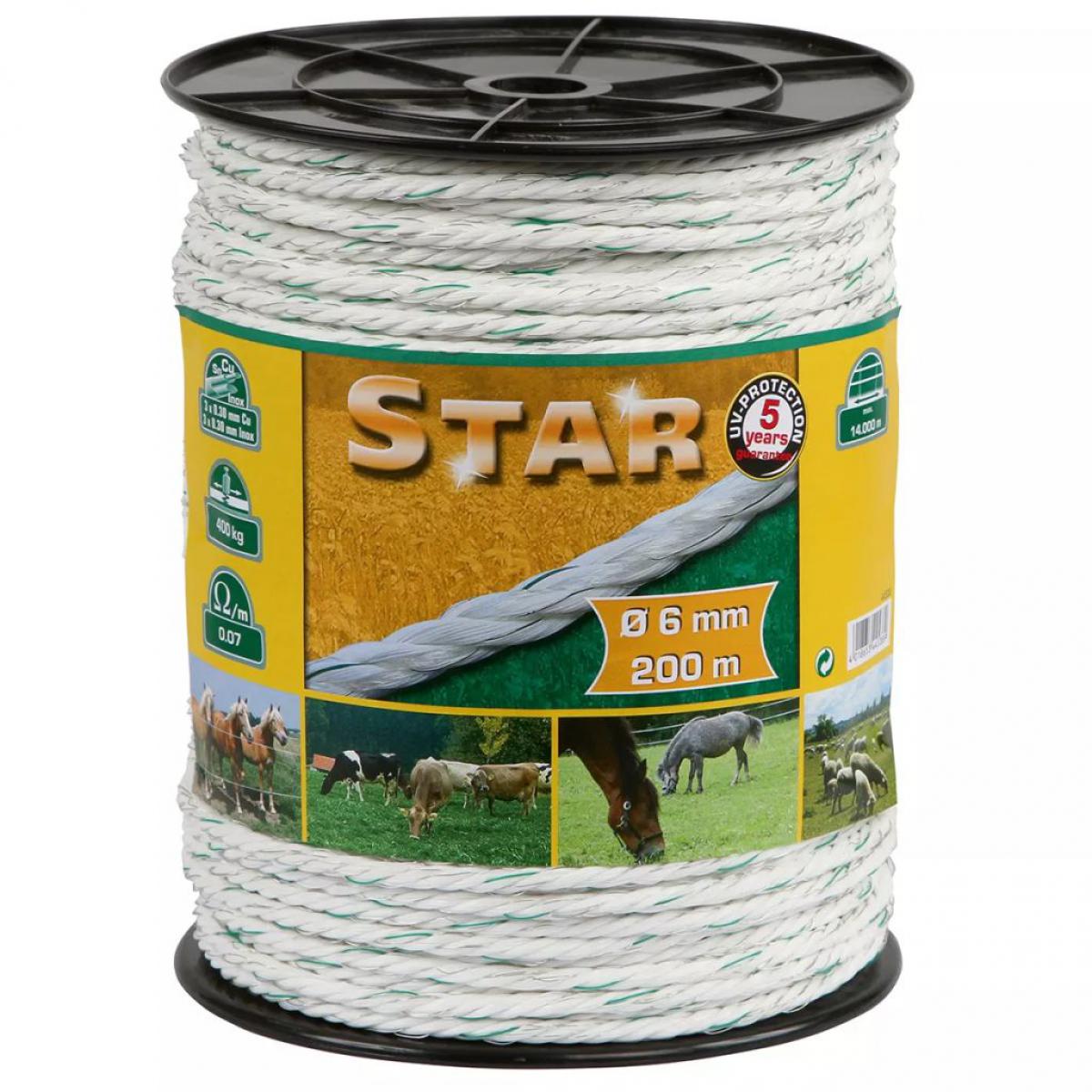 Kerbl - Kerbl Corde pour clôture électrique Star 200 m blanc-vert 6 mm 44538 - Portillon