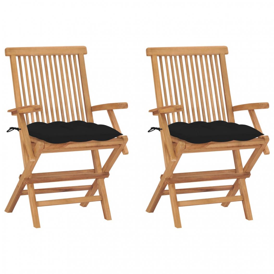 Vidaxl - vidaXL Chaises de jardin avec coussins noir 2 pcs Bois de teck massif - Chaises de jardin