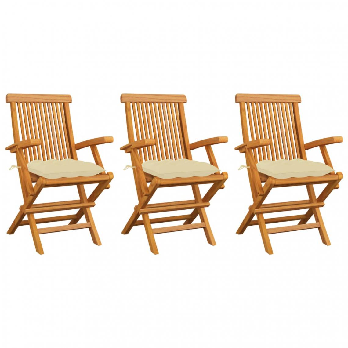 Vidaxl - vidaXL Chaises de jardin avec coussins blanc crème 3 pcs Teck massif - Chaises de jardin