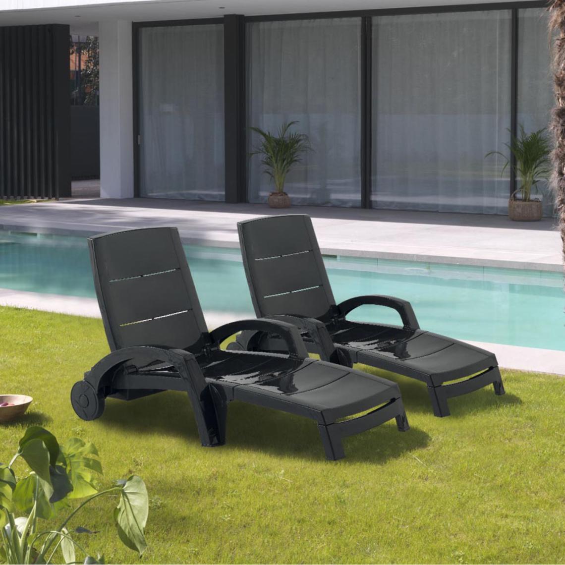 Concept Usine - Océan - Lot de 2 bains de soleil anthracite - Transats, chaises longues
