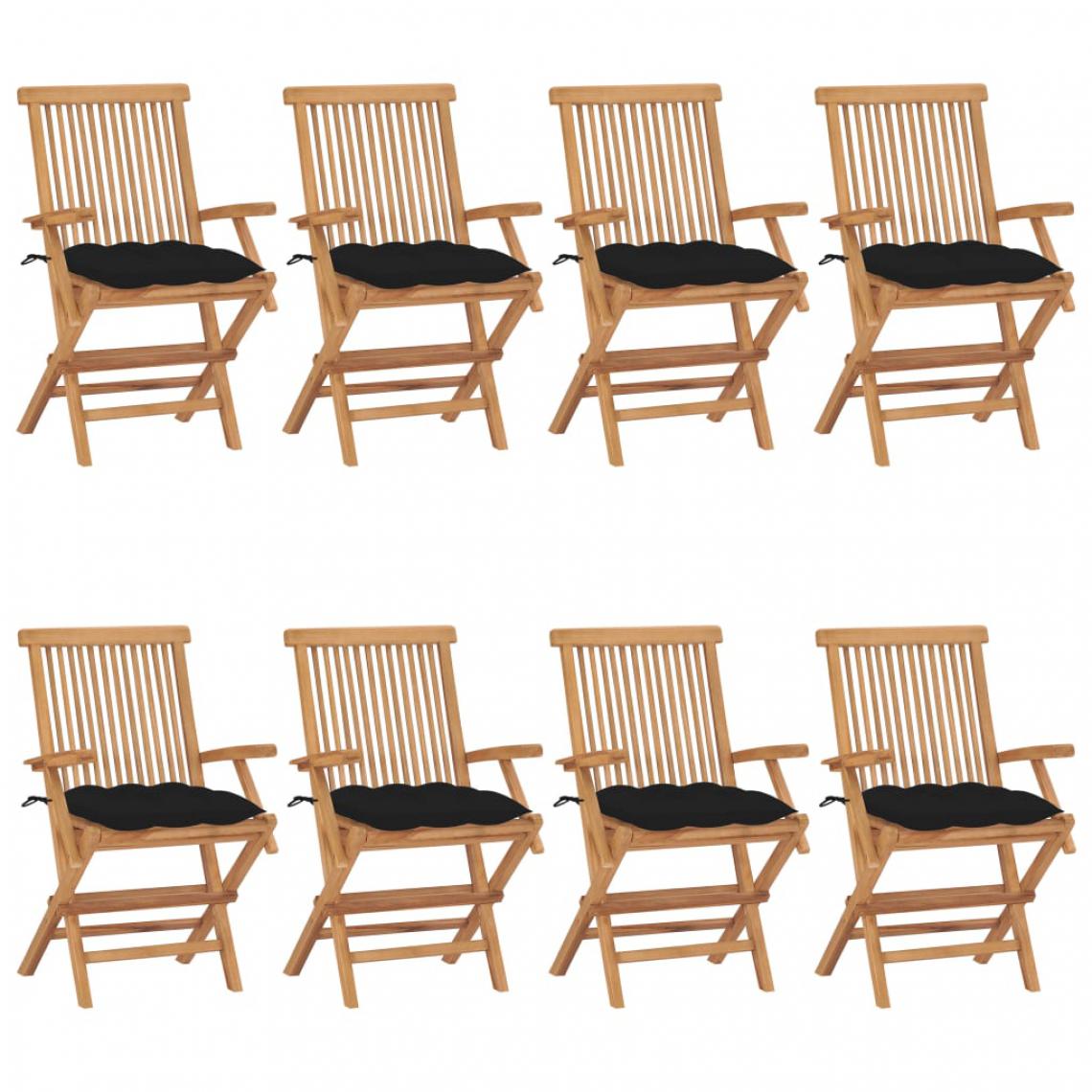 Vidaxl - vidaXL Chaises de jardin avec coussins noir 8 pcs Bois de teck massif - Chaises de jardin